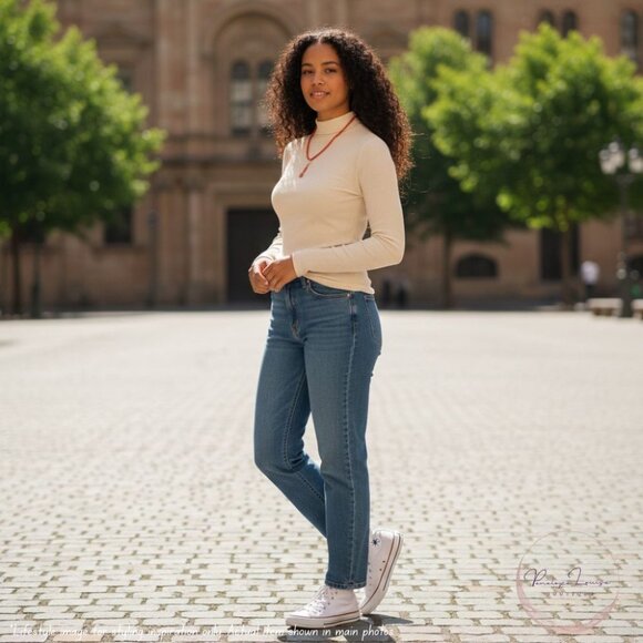 No Boundaries Mock Neck Ribbed Long Sleeve Top โ Cream / Ivory โ Size M (8-10) - Picture 3 of 8